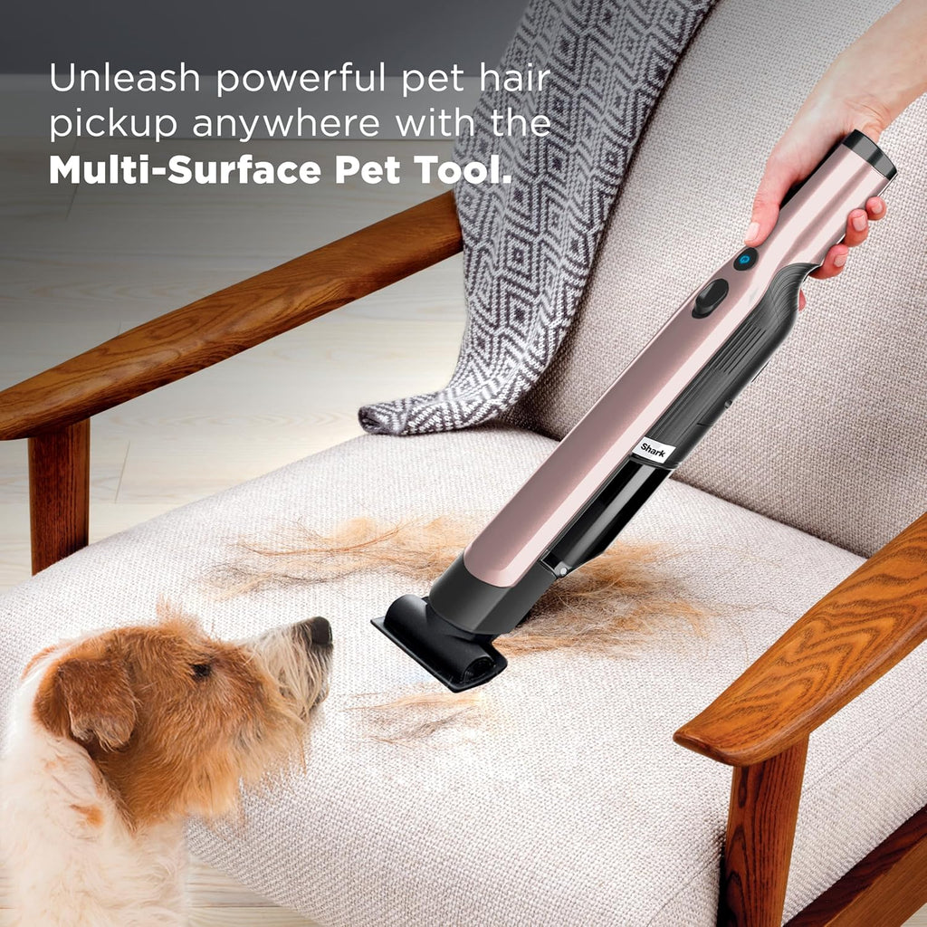 Aspirateur à main sans fil Shark WANDVAC, léger et portable (635 g), aspiration puissante, station de charge, vidage facile destiné à la voiture et la maison, accessoire multi-surfaces destiné à animaux et suceur plat, or rose, WV201RGBRN