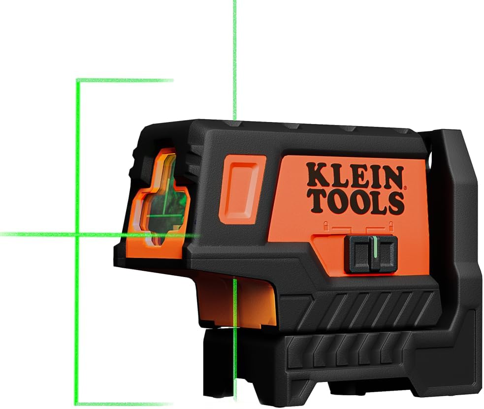 Niveau laser compact autonivelant Klein Tools 93MCLPG doté de point d'aplomb, ligne croisée verte brillante, portée de 23 m (75 pieds), classe laser 2, puissance de sortie