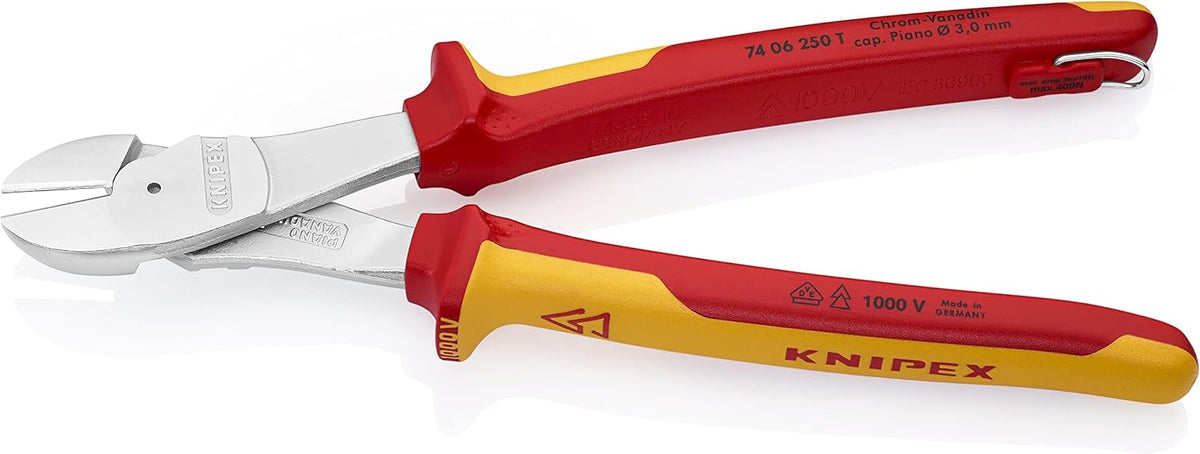 équipements KNIPEX 74 06 250 T Pince coupante diagonale à fort effet de levier - 1000 V - Accessoire isolé et relié par un câble, 10