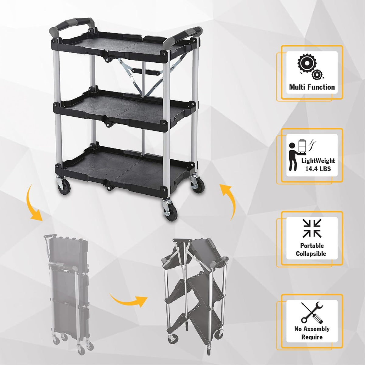 Chariot pour service pliable et enroulable Olympia Tools 85-188 Pack-N-Roll, capacité de 68 kg, noir