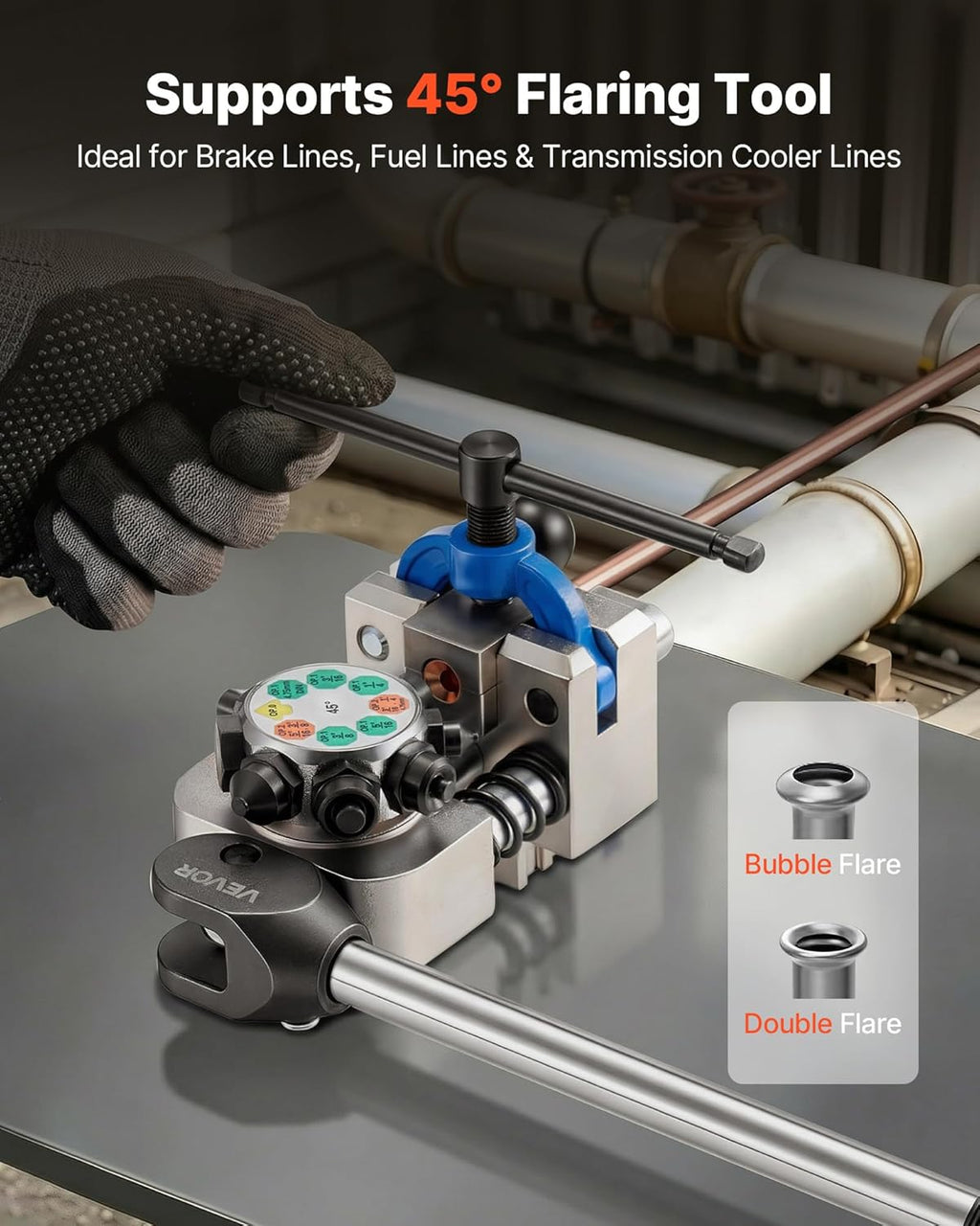 Dispositif d'évasement de conduites de frein pour usage professionnel VEVOR, kit d'évasement à double évasement à 45 degrés destiné à tubes minces en cuivre, aluminium et acier de 3/16, 1/4, 5/16 et 3/8 pouces