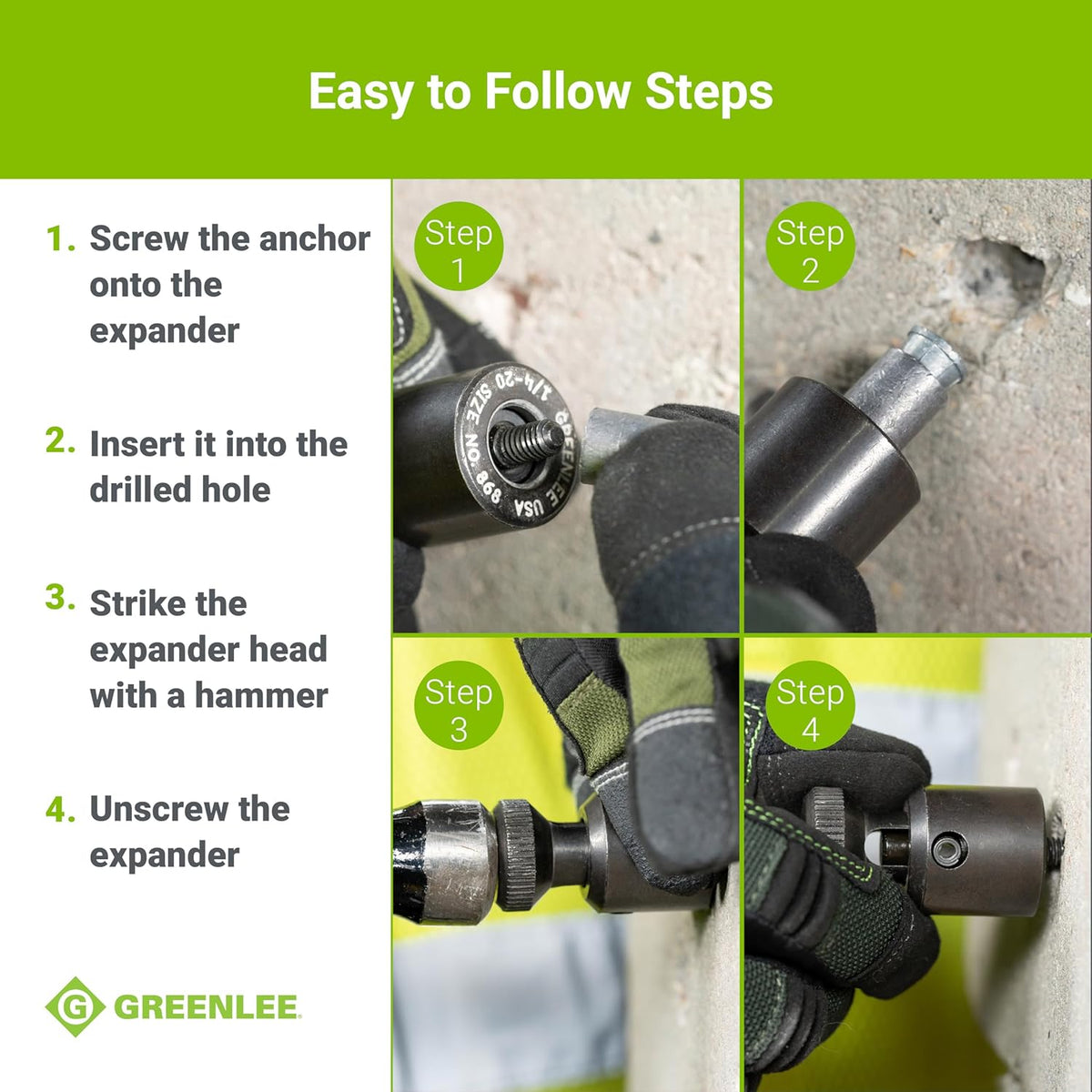 Dispositif d'expansion de chevilles à vis Greenlee 868 destiné à chevilles de calfeutrage de taille 1/4-20, outil robuste