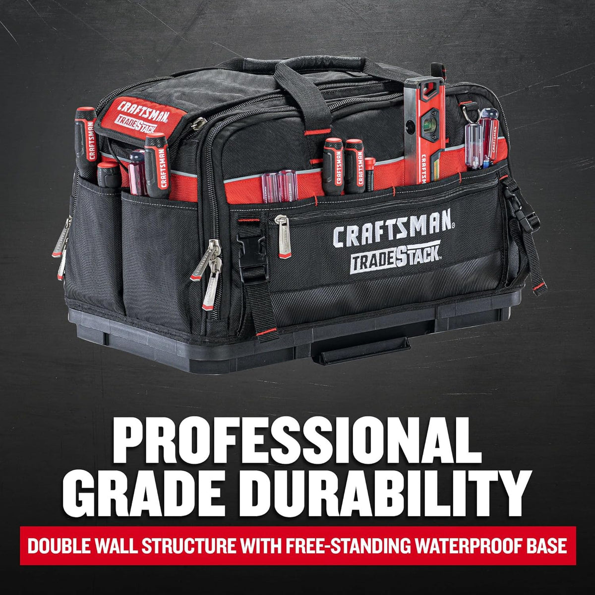 Sac à équipements CRAFTSMAN TRADESTACK, 22,5 po, polyester durable, noir et rouge (CMST21450)