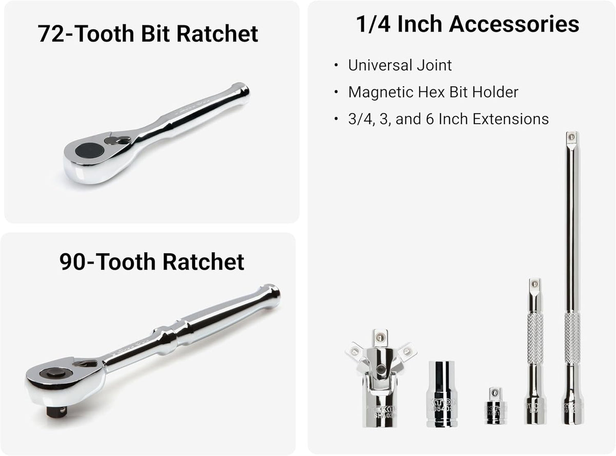 Coffret TEKTON de 50 pièces comprenant une douille courte 6 pans 1/4 pouce destiné à petits moteurs, un embout et un cliquet à dégagement rapide | SKT07902
