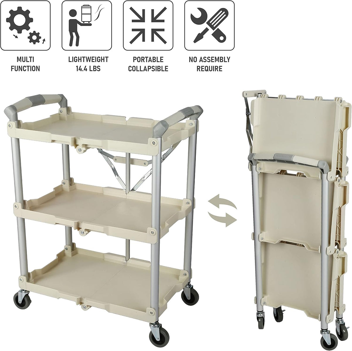 Chariot pour service pliable et escamotable Olympia Tools 89-351 Pack-N-Roll, capacité de 68 kg (150 lb), blanc