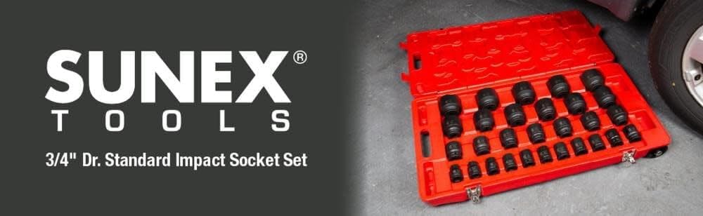 SUNEX TOOLS 4696 Ensemble de douilles à impact SAE Master Master, entraînement 3/4", standard, 6 pans, acier Cr-Mo, 3/4" - 2-7/17", 29 pièces