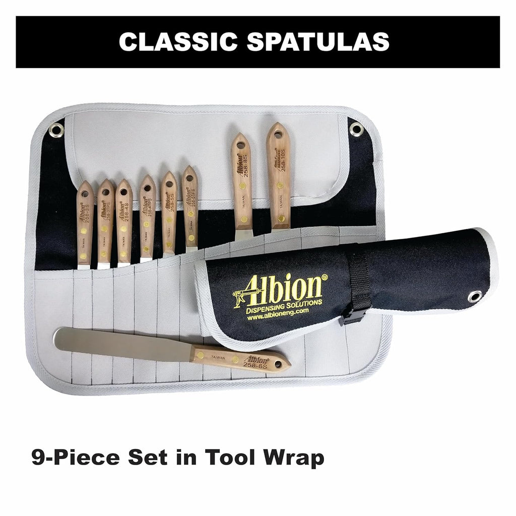 Ensemble de 9 spatules classiques Albion Engineering 258-G01, étui à équipements bleu marine