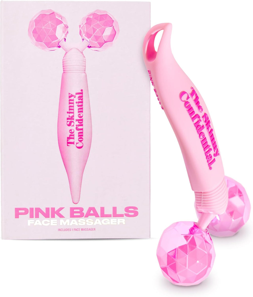 Rouleau de massage facial Skinny Confidential - Rouleau de massage à billes roses destiné à les yeux et le visage - Dispositif de massage du visage destiné à les rides et ridules, sculpte, redessine les contours, raffermit et décongestionne la peau
