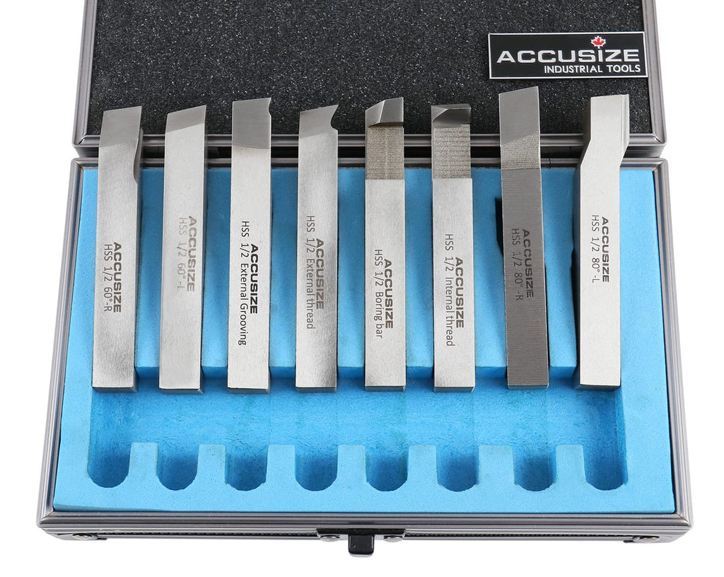 Accusize Industrial Tools, coffret de 8 forets HSS 1/2'', pré-rectifiés destiné à le tournage et le dressage, 2662-2004