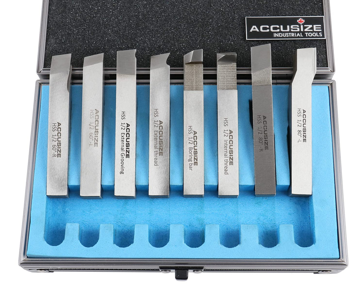 Accusize Industrial Tools, coffret de 8 forets HSS 1/2'', pré-rectifiés destiné à le tournage et le dressage, 2662-2004