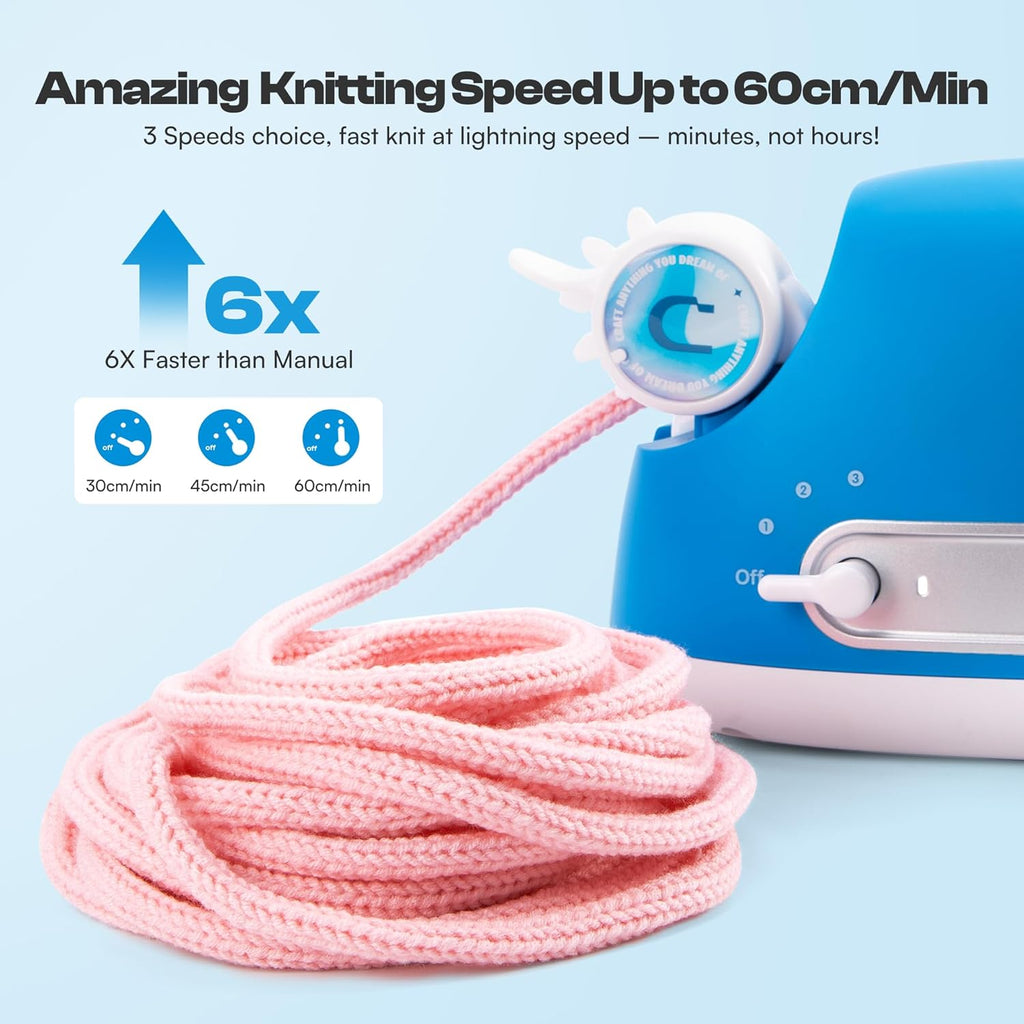 Machine à tricoter automatique Caydo i Cord Pro, machine à tricoter électrique i-Cord doté de 3 vitesses réglables, assistant de tricotage mains libres très efficace, outil de crochet iCord destiné à des projets de bricolage rapides