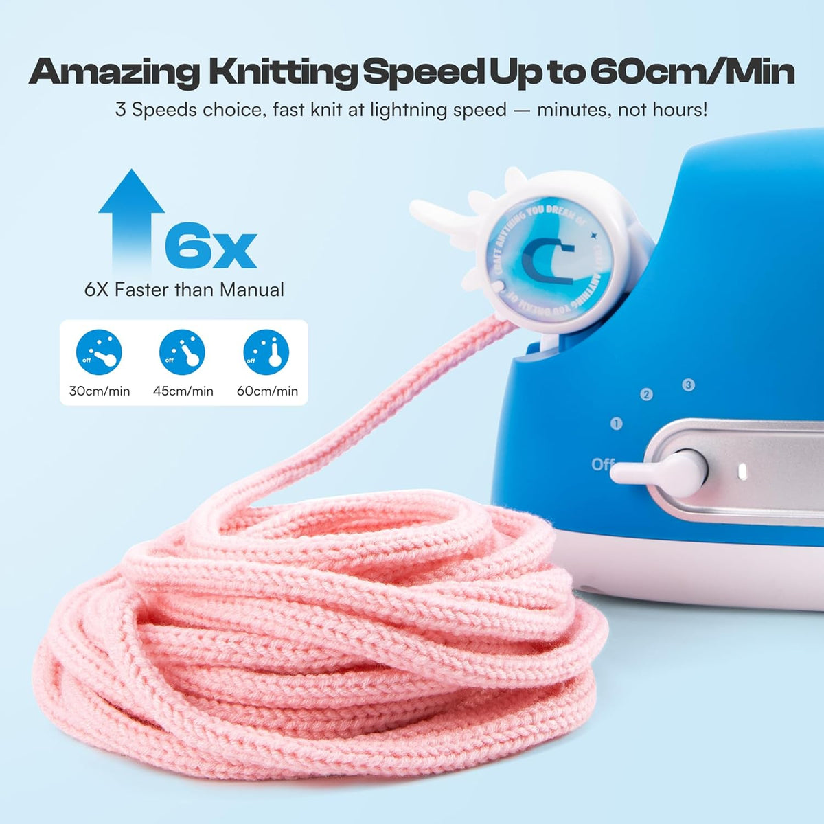Machine à tricoter automatique Caydo i Cord Pro, machine à tricoter électrique i-Cord doté de 3 vitesses réglables, assistant de tricotage mains libres très efficace, outil de crochet iCord destiné à des projets de bricolage rapides