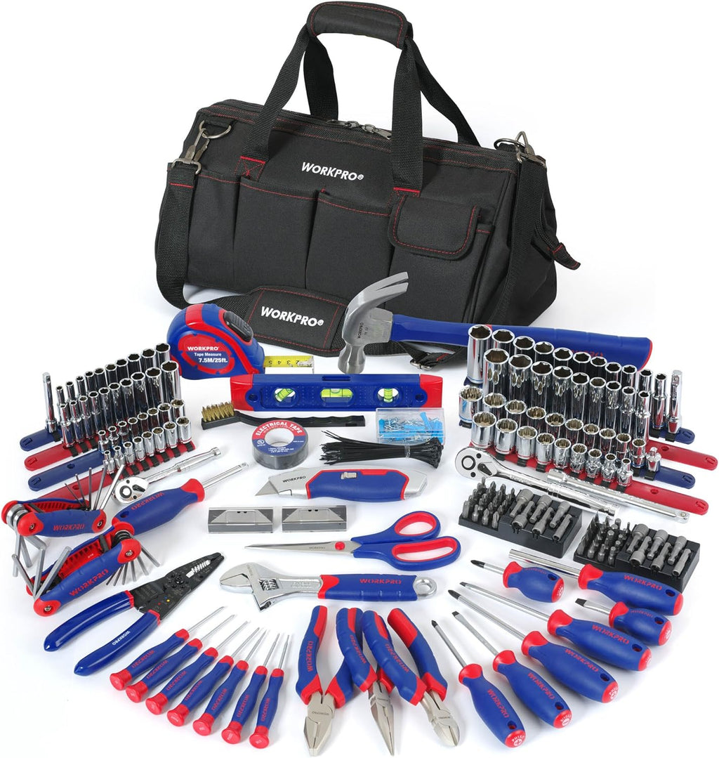Mallette d'équipements de réparation domestique WORKPRO 322 pièces doté de sac de transport - équipements à main de base destiné à la maison