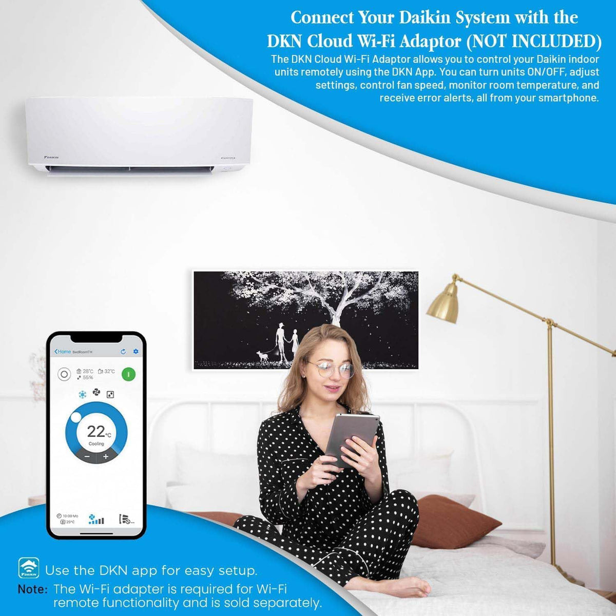 Système de pompe à chaleur mini-split sans conduit Daikin 18 000 BTU 18 SEER2 Entra R32 Series doté de kit d'installation tout inclus Maxwell de 15 pi et support de montage mural (230 V)