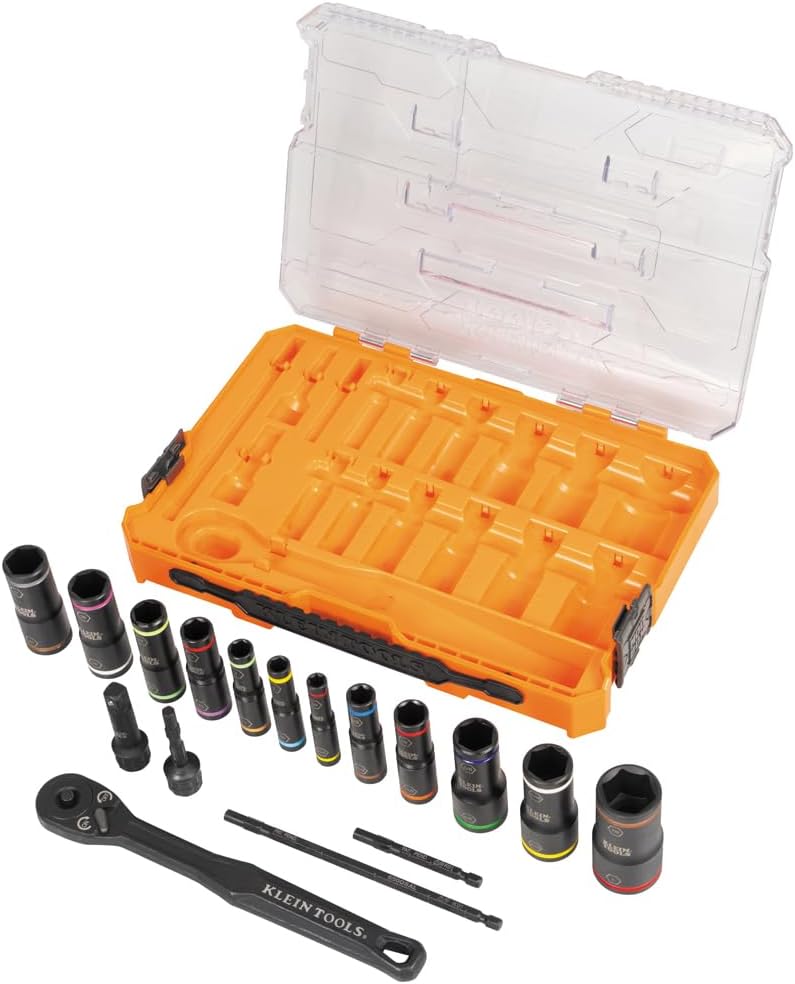Ensemble de douilles à impact profondes Klein Tools 65626 KNECT, cliquet 3/8", 24 douilles réversibles SAE et métriques, coffret MODbox