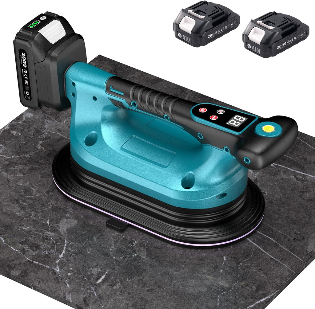 SEESII Dispositif de vibration destiné à carrelage 2 en 1 et ventouse électrique 285 mm – 12 vitesses, 10 heures d'autonomie, convient aux carreaux de 12×12 po à 89×89 po, puissance d'aspiration de 250 kg/550 lb