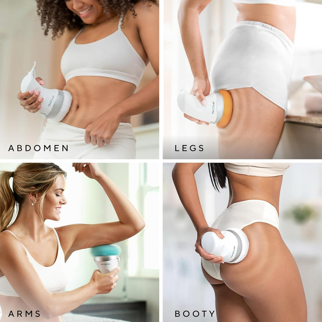 Appareil de massage destiné à drainage lymphatique Vibro Sculpt – Dispositif et masseur anti-cellulite, masseur corporel portatif destiné à le ventre et les jambes – Comprend des électrodes professionnelles et de l'huile de vitamine C
