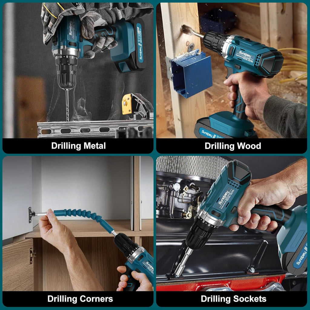 Ensemble d'équipements doté de perceuse sans fil 21 V - Sundpey 255 pièces, ensemble d'équipements de base portables destiné à la maison et l'automobile doté de tiroir, idéal destiné à les bricoleurs et les propriétaires - Perceuse électrique...