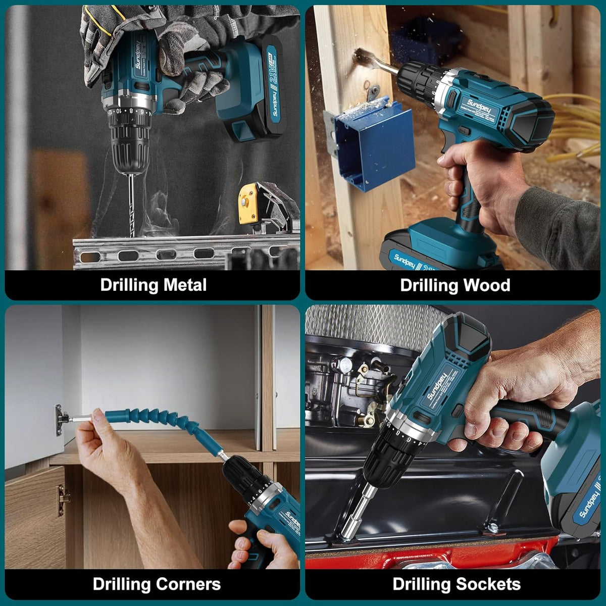 Ensemble d'équipements doté de perceuse sans fil 21 V - Sundpey 255 pièces, ensemble d'équipements de base portables destiné à la maison et l'automobile doté de tiroir, idéal destiné à les bricoleurs et les propriétaires - Perceuse électrique...