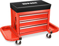 Coffre à outils à 3 tiroirs DNA Motoring TOOLS-00261 avec siège de mécanicien roulant et plateaux à outils, capacité de charge maximale de 159 kg (350 lb), rouge – Pratique