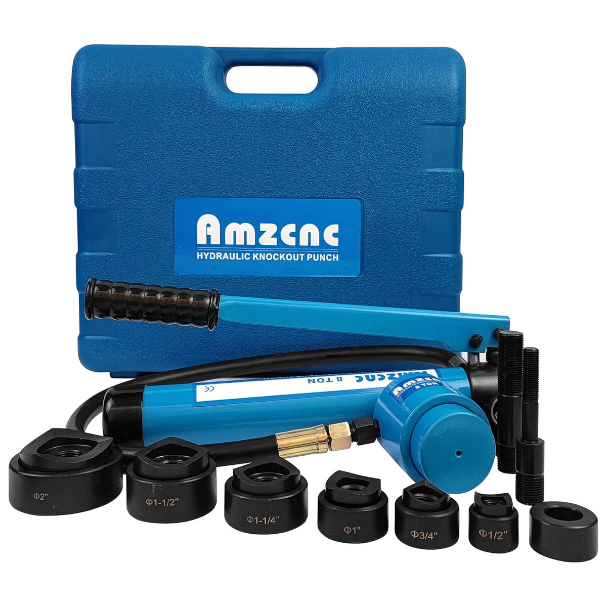 Ensemble de poinçonnage hydraulique AMZCNC destiné à découpe de trous dans les conduits électriques, diamètres de 1/2 à 2 pouces (8T(1/2-2)), acier allié