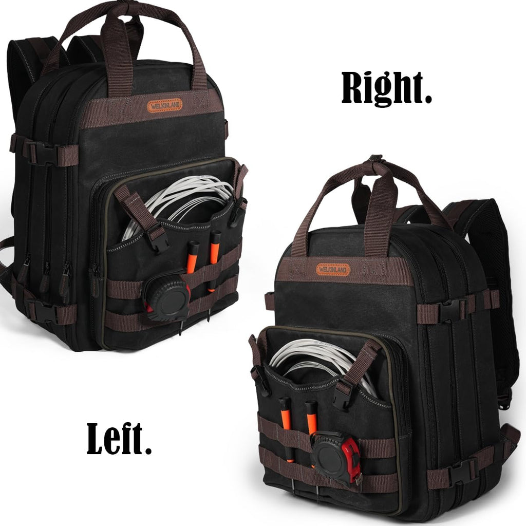 Sac à dos d'électricien WELKINLAND à 90 poches, sac à dos à équipements en toile cirée robuste et pratique doté de poches