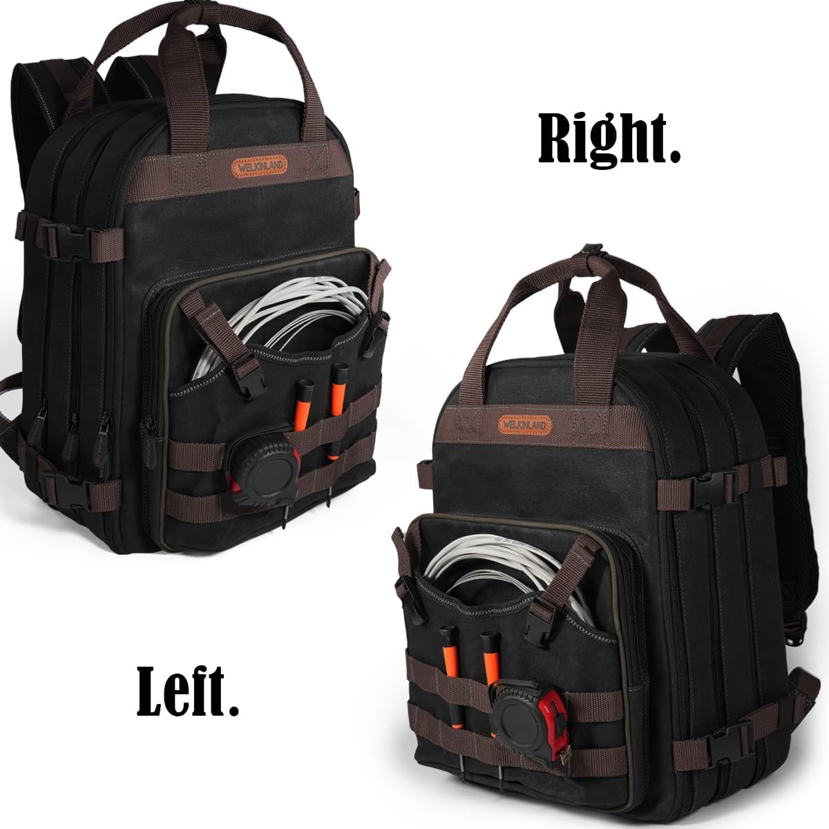 Sac à dos d'électricien WELKINLAND à 90 poches, sac à dos à équipements en toile cirée robuste et pratique doté de poches