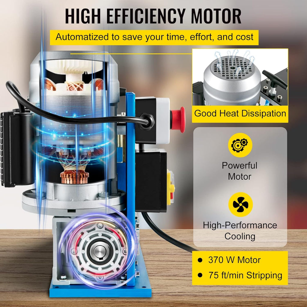 Machine à dénuder les fils électriques VEVOR, 370 W, dénudeuse de câbles motorisée automatique de 0,06 à 1,5 mm, vitesse de 23 m/min, 11 canaux, 10 lames, outil de traitement des déchets destiné à le recyclage du cuivre