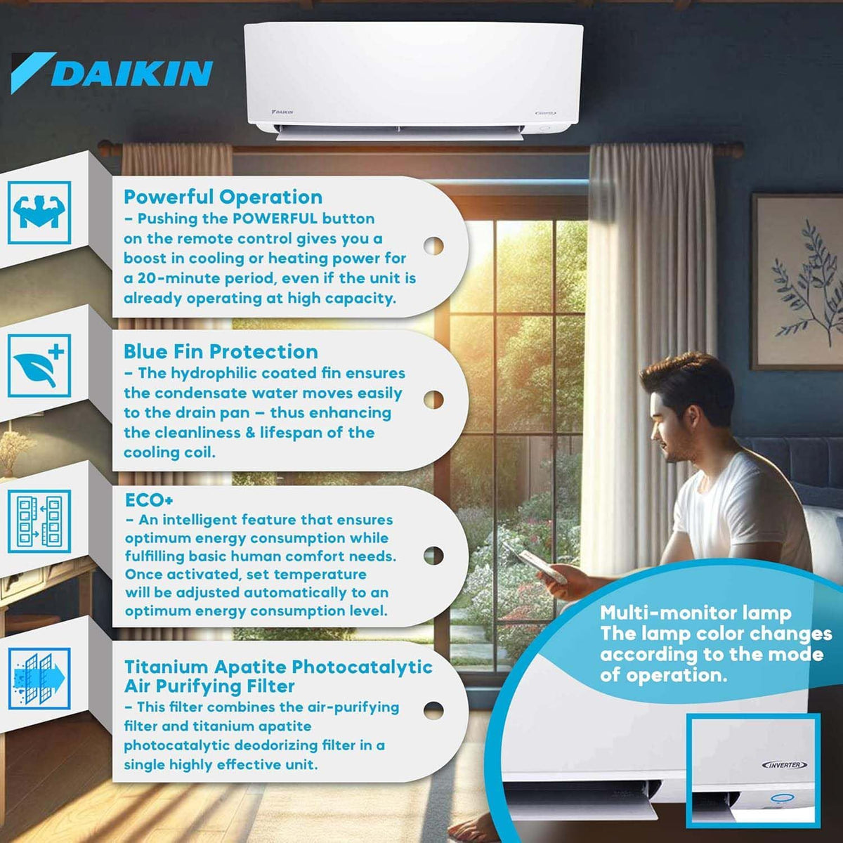 Système de pompe à chaleur mini-split sans conduit Daikin 18 000 BTU 18 SEER2 Entra R32 Series doté de kit d'installation tout inclus Maxwell de 15 pi et support de montage mural (230 V)