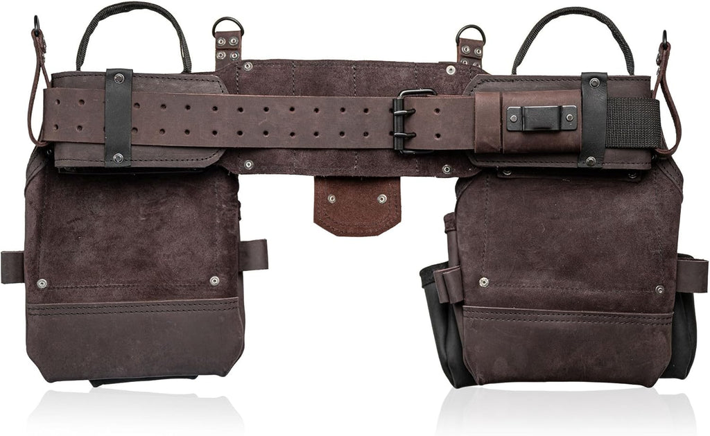 Ceinture porte-équipements LAUTUS en cuir pleine fleur robuste destiné à charpentiers, menuisiers et électriciens, 18 poches, porte-marteau, 2 anneaux en D, 2 passants, clip destiné à mètre ruban, ceinture épaisse
