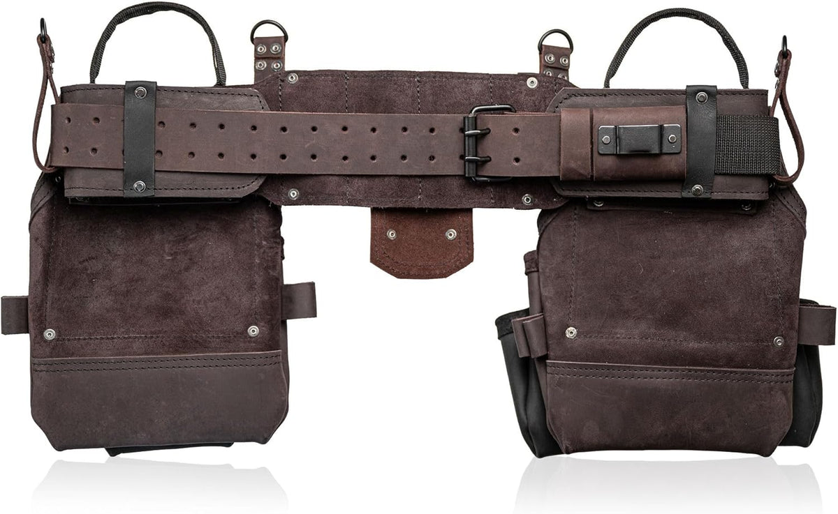 Ceinture porte-équipements LAUTUS en cuir pleine fleur robuste destiné à charpentiers, menuisiers et électriciens, 18 poches, porte-marteau, 2 anneaux en D, 2 passants, clip destiné à mètre ruban, ceinture épaisse