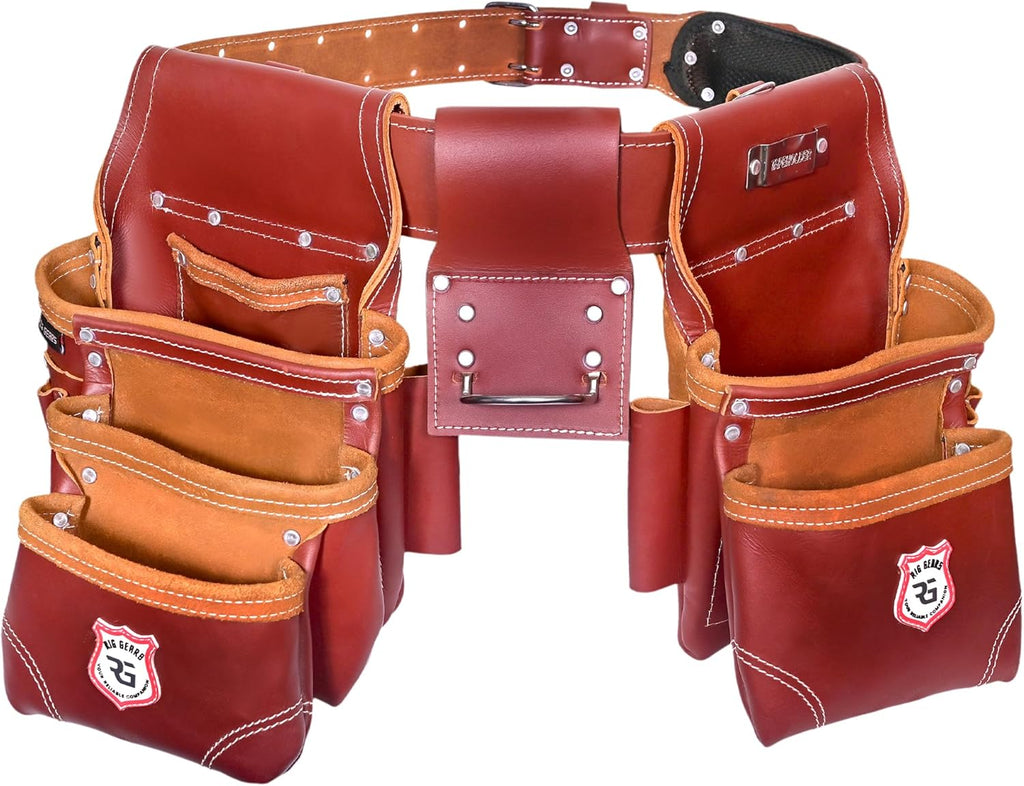 Ensemble de 11 pochettes à équipements professionnelles en cuir destiné à équipements de charpentier et d'électricien | Pochette robuste destiné à équipements de plaquiste, d'électricien et de charpentier (bordeaux, standard)