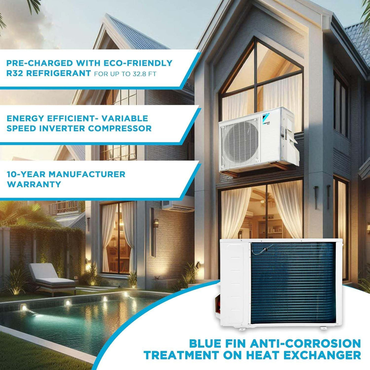 Système de pompe à chaleur mini-split sans conduit Daikin 18 000 BTU 18 SEER2 Entra R32 Series doté de kit d'installation tout inclus Maxwell de 15 pi et support de montage mural (230 V)