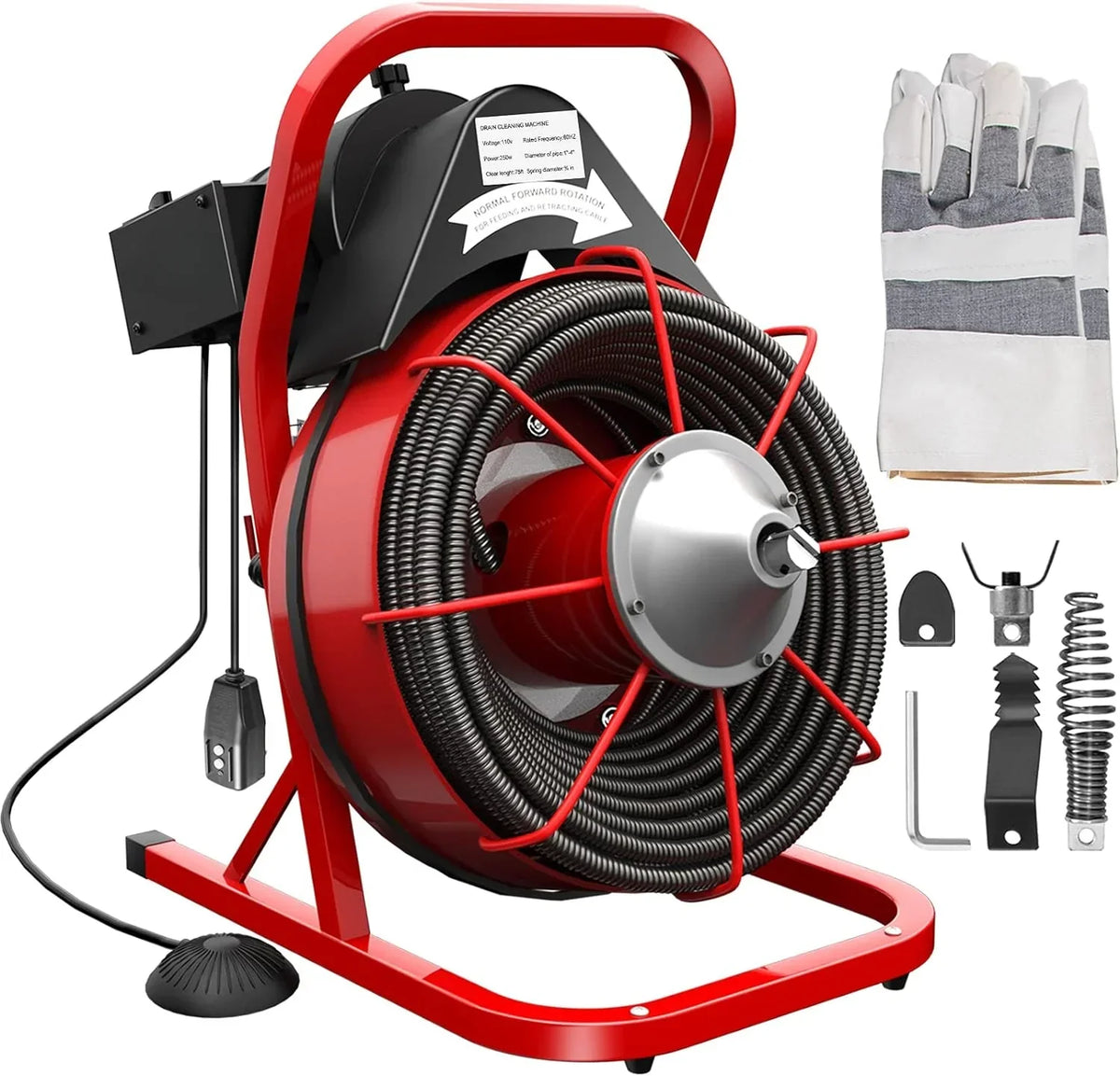 Déboucheur électrique portable de 23 m x 9,5 mm, compatible doté de les tuyaux de 25 à 100 mm, doté de 4 lames de coupe.