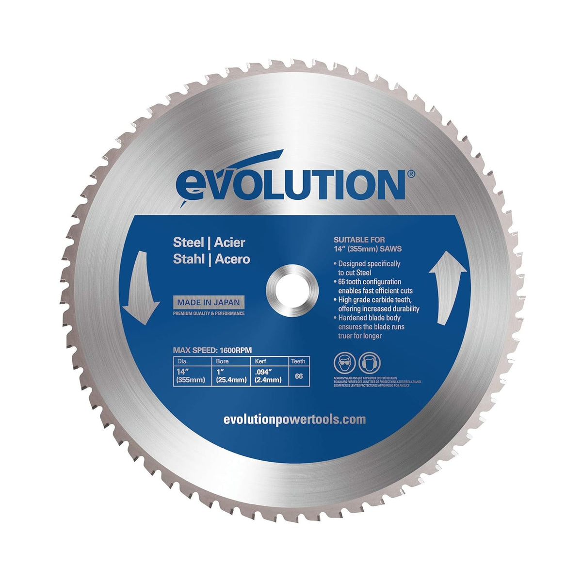 Lame Evolution Power Tools 14BLADEST destiné à la coupe de l'acier doux, compatible doté de les scies circulaires et les scies à onglet. Coupe sans chaleur, sans bavures et pratiquement sans étincelles. Lame TCT à pointe carbure destiné à la...