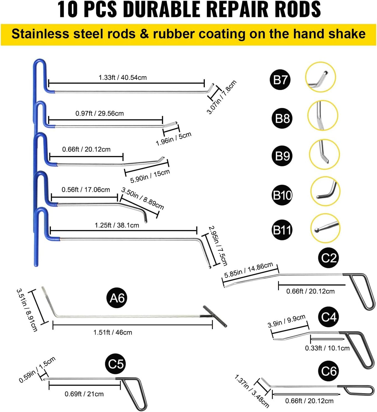 Ensemble de débosselage VEVOR, kit de réparation de bosses sans peinture de 89 pièces doté de équipements de démontage, lève-bosses doré et languettes adhésives destiné à la réparation des bosses et des petits impacts sur les portières de voiture.
