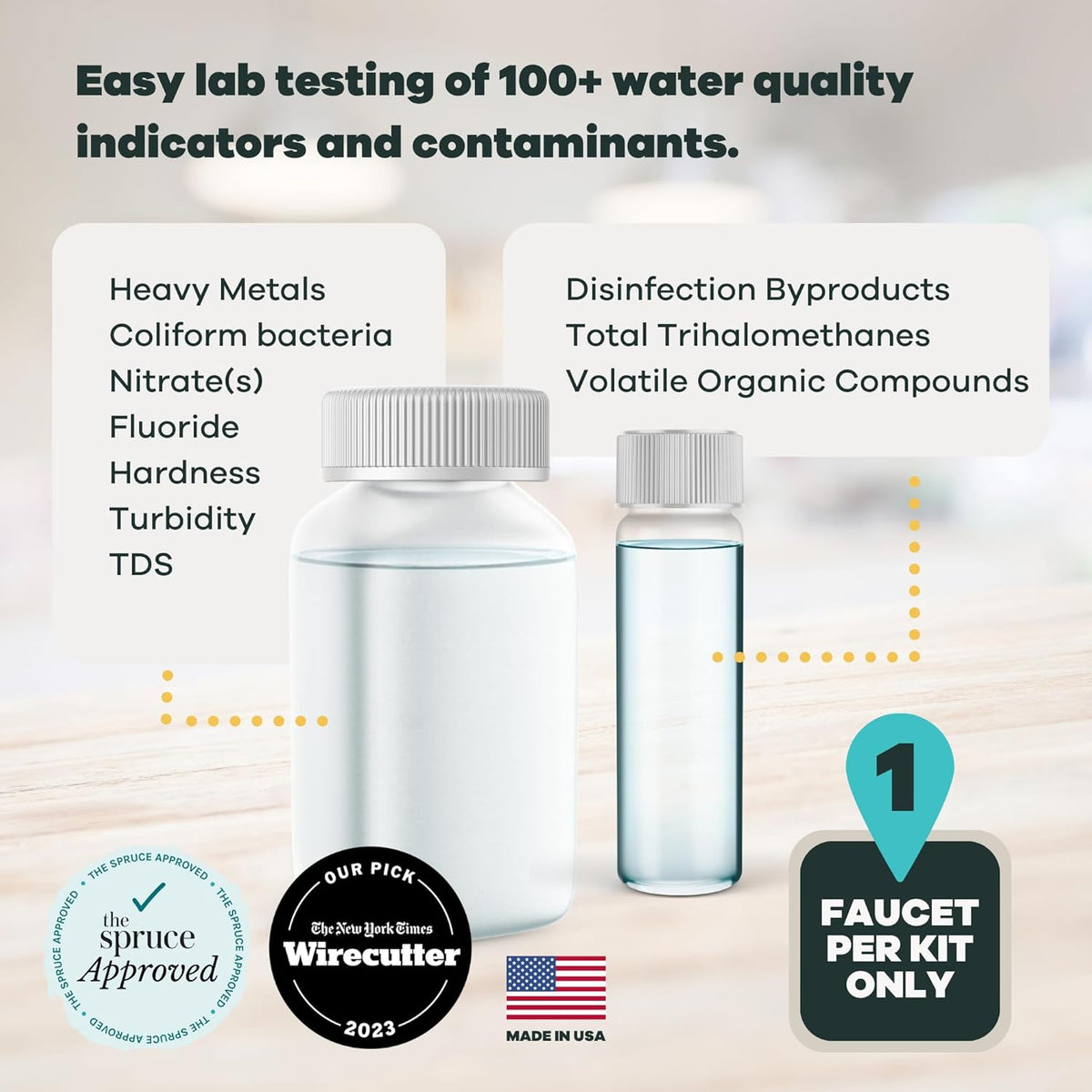 Kit d'analyse d'eau domestique avancé | Puits ou eau pour ville | Laboratoires d'analyse d'eau potable certifiés EPA | Analyse de 116 paramètres, dont le plomb, le cuivre, la dureté, l'alcalinité et plus encore | Meilleur test d'eau domestique n° 1