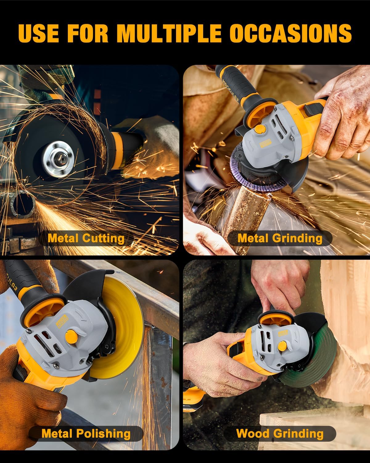 Meuleuse d'angle sans fil 20 V, moteur sans balais 9 600 tr/min, alésage de 11,4 à 12,7 cm, ensemble d'équipements de meulage électrique doté de 2 batteries de 4,0 Ah, destiné à la découpe, le meulage et le polissage.