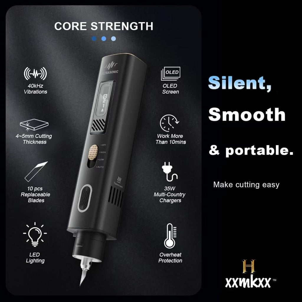 Couteau de découpe ultrasonique portatif Pro 40 kHz 35 W, 50 lames de rechange, ensemble d'équipements de découpe multifonctionnel à puissance réglable destiné à modèles imprimés en 3D, plastique, bois, résine, acrylique, cuir