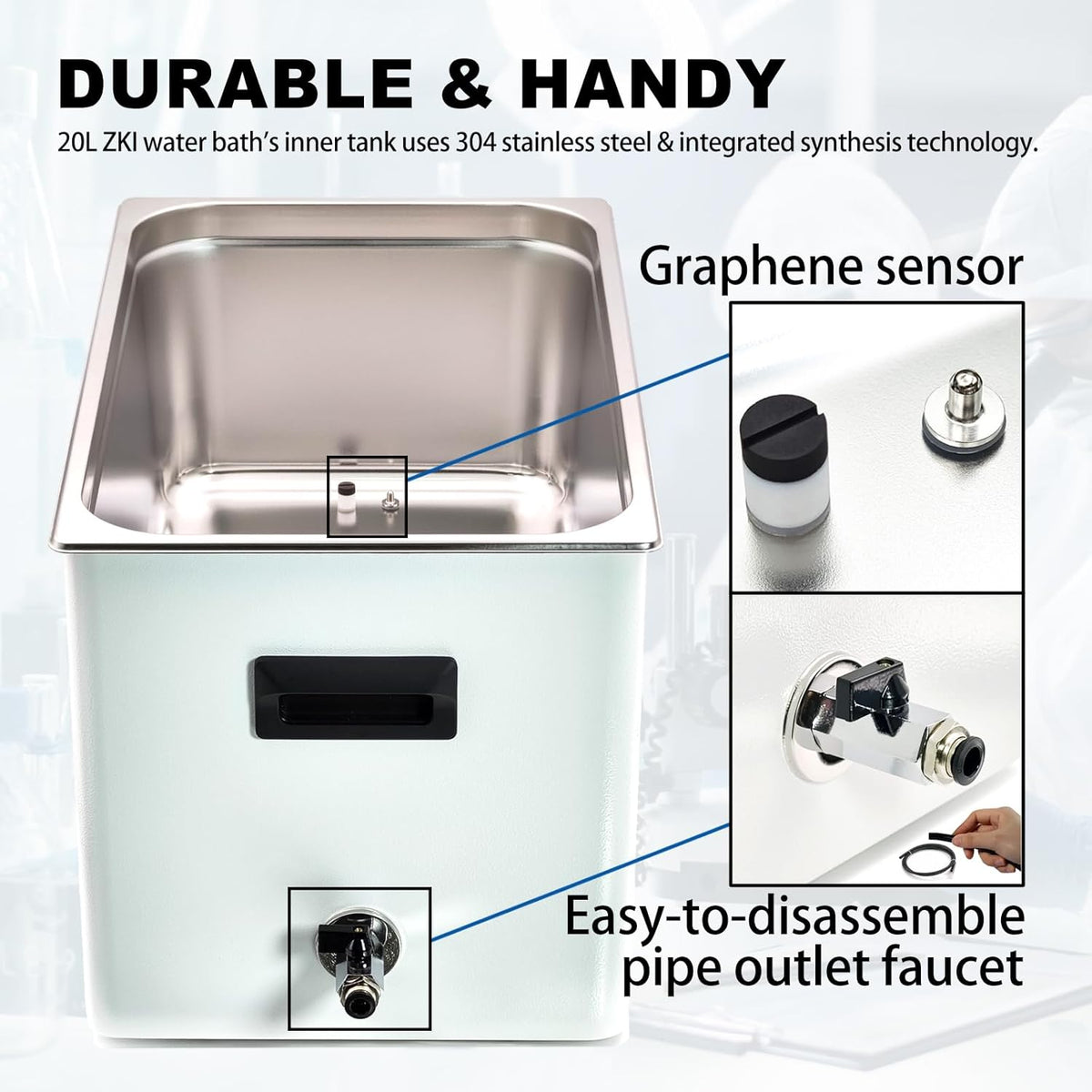 Bain-marie de laboratoire ZKI 20L, bain-marie thermostatique de laboratoire 1500W, précision ±0,2°C et résolution 0,1°C, 14 modules chauffants à répartition uniforme de la chaleur, kit de 9 pièces destiné à une utilisation en laboratoire...