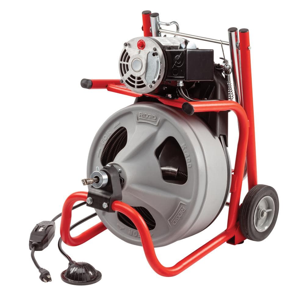 Déboucheur de canalisations K-400, machine à tambour 120 volts doté de câble C-32IW 3/8 po x 75 pi + ensemble d'équipements 4 pièces et gants 52363
