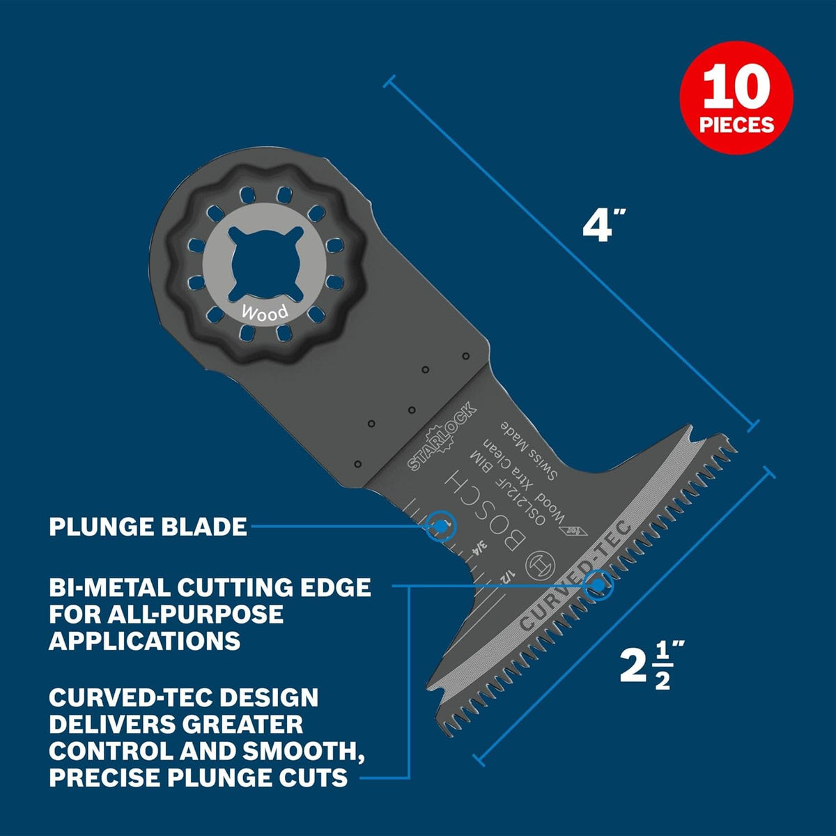 Bosch OSL212JF-10 2-1/2 po Starlock® Dispositif multifonction oscillant bimétallique Xtra-Clean Clean Lame de coupe plongeante paquet de 10.