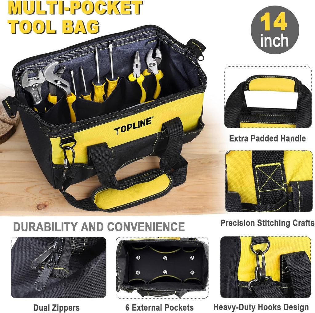 Ensemble d'équipements à main TOPLINE 390 pièces destiné à la maison, sac à équipements à large ouverture de 35,5 cm doté de équipements inclus, ensemble d'équipements destiné à hommes, entretien général, usage quotidien