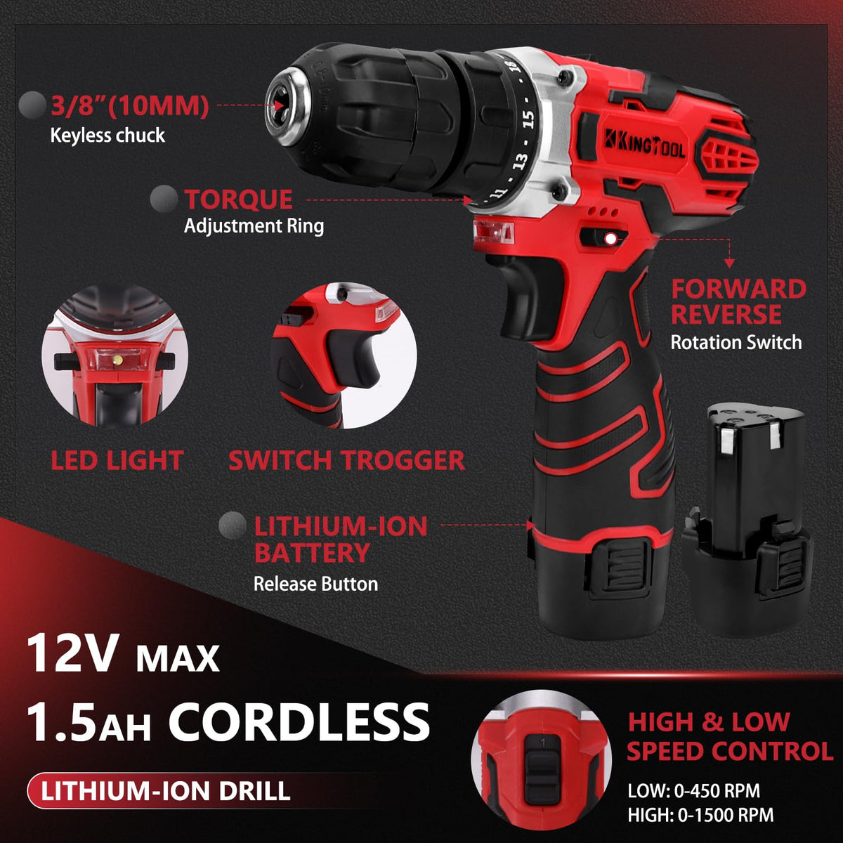 Ensemble d'équipements KINGTOOL 276 pièces doté de perceuse sans fil et boîte à équipements