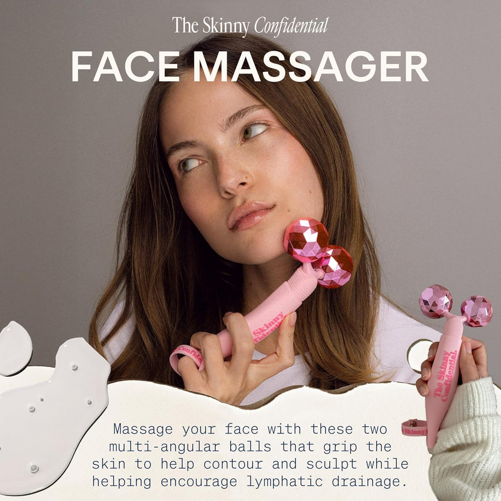 Rouleau de massage facial Skinny Confidential - Rouleau de massage à billes roses destiné à les yeux et le visage - Dispositif de massage du visage destiné à les rides et ridules, sculpte, redessine les contours, raffermit et décongestionne la peau