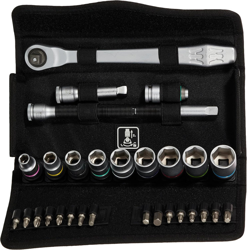 WERA 05004048001 8100 SB 8 Ensemble de cliquet métrique en métal Zyklop doté de levier de sélection, 29 pièces, entraînement 3/8