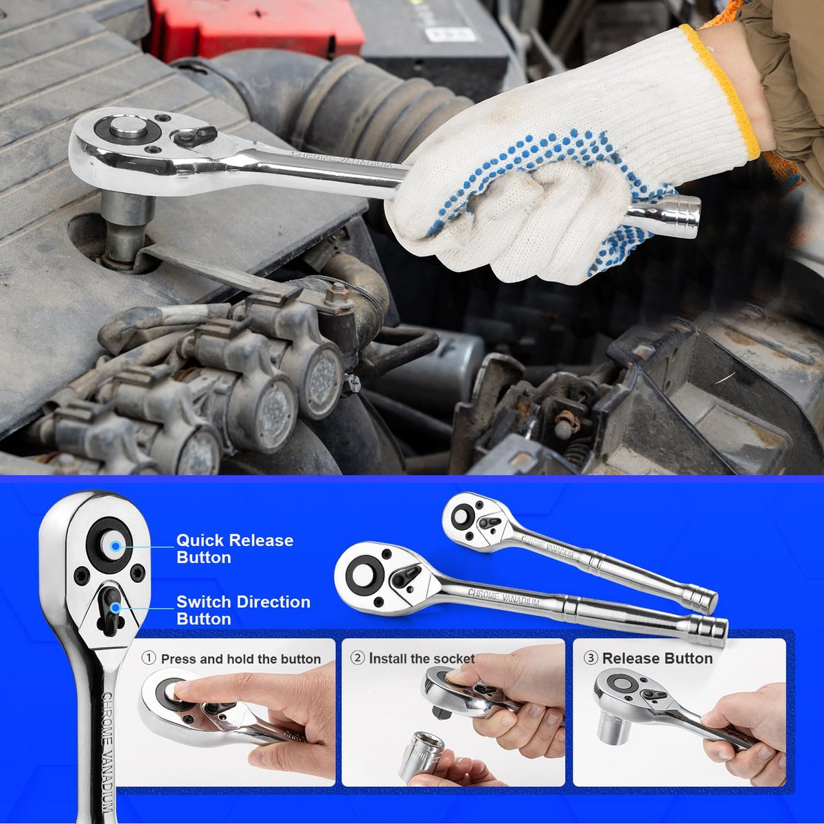 Coffret d'outils Prostormer pour mécanicien, kit d'outils universel de 240 pièces pour la réparation automobile et domestique, avec coffret à outils robuste en aluminium.