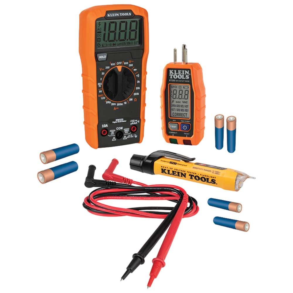 Ensemble de détection de disjoncteurs Klein Tools 80101, kit de test de prises et de prises GFCI, multimètre, NCVT, testeur de prises, cordons, 4 pièces