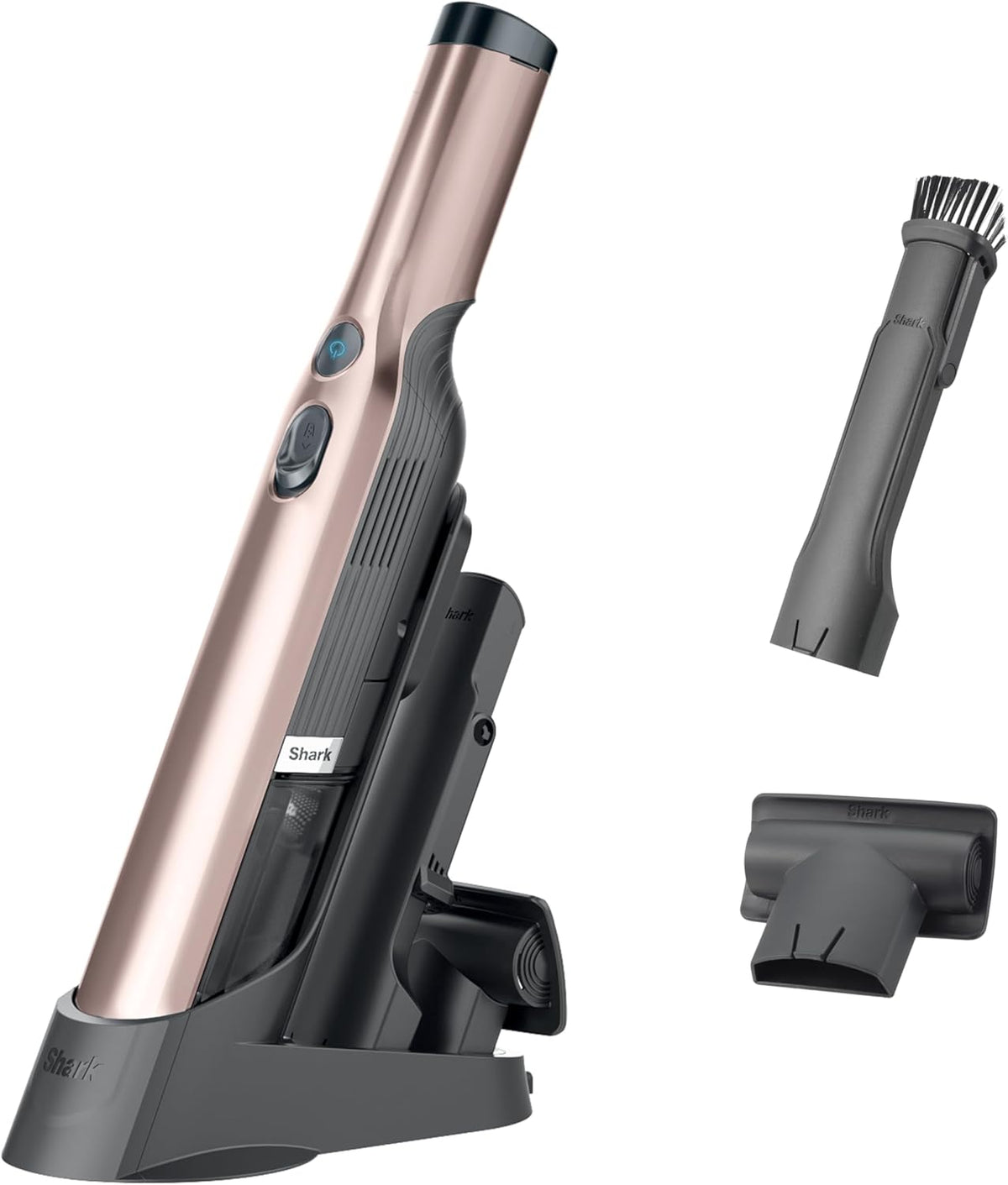 Aspirateur à main sans fil Shark WANDVAC, léger et portable (635 g), aspiration puissante, station de charge, vidage facile destiné à la voiture et la maison, accessoire multi-surfaces destiné à animaux et suceur plat, or rose, WV201RGBRN