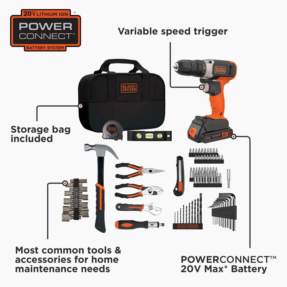Beyond by BLACK+DECKER ensemble d'équipements destiné à la maison doté de perceuse/visseuse 20V MAX, 83 pièces (BDPK70284C1AEV)